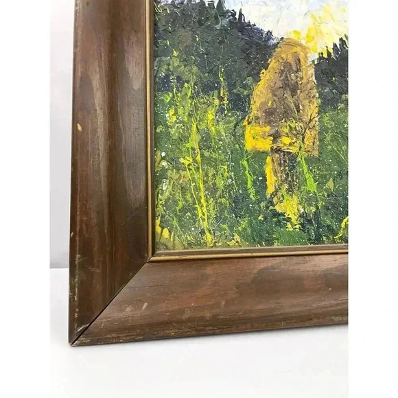 VTG Colorful Trippy Mushroom Acrylic Painting 1970's Landscape 21"x 27.5" - Picture 3 of 9